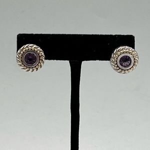 Clyde Duneier Amethyst Sterling Silver 14k Round Earrings